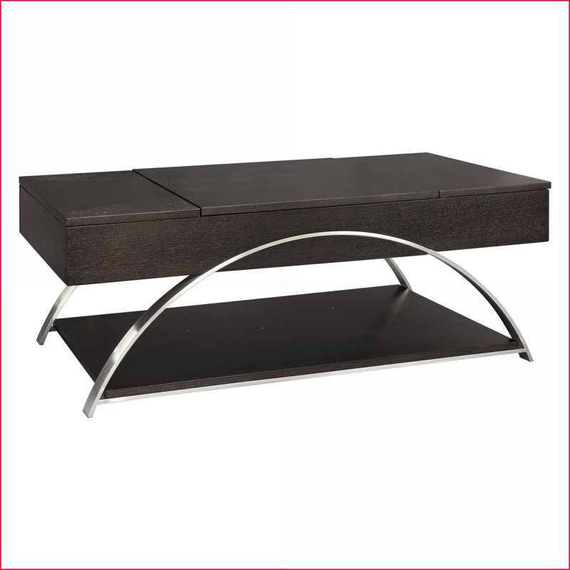 Bois espresso & amp; Table basse chromée à plateau relevable pour le salon, rangement peu encombrant
