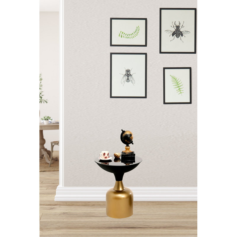 Table d'appoint Modern Glam, 1 pièce, finition dorée et noire, plateau miroir gris foncé (16,5 po x 18,1 po x 16,5 po) | Fabrication 100% métal, épaisseur de 0,16 pouce | Électrostatique thermolaqué pour plus de durabilité, décor élégant pour toute pièce