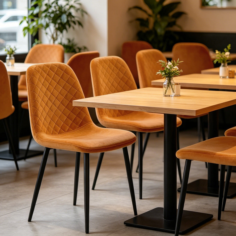 Velvet Upholstered Dining Chair with Metal Frame , Orange