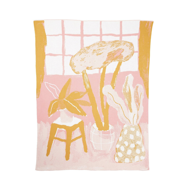 House Plants Throw Blanket, Golden Hour, Organic Cotton