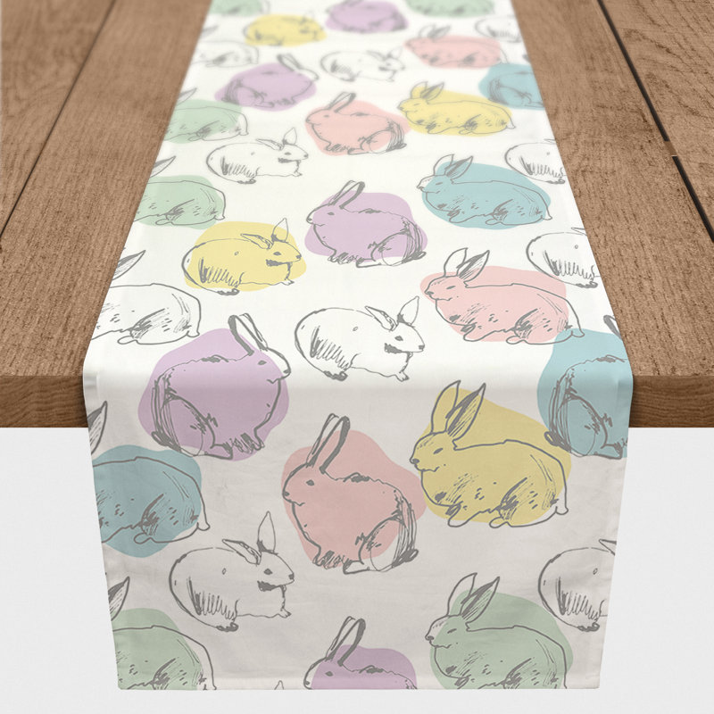 Plateau de table à motif de lapin coloré, L 72 po x l 16 po