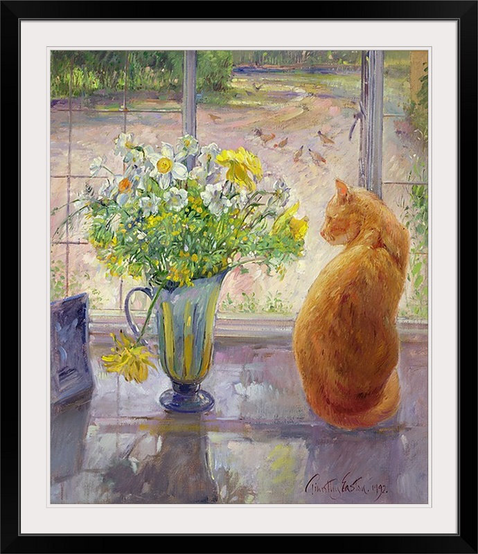 «Yonkers Striped Jug with Spring Flowers, 1992» par Timothy Easton, reproduction d'art, H 44 po x l 37 po x P 1 po