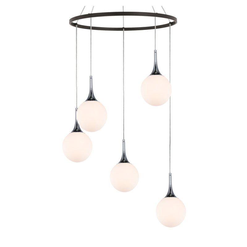 Luminaire suspendu en grappe 5 lumières Ovellette, Chrome / Bronze