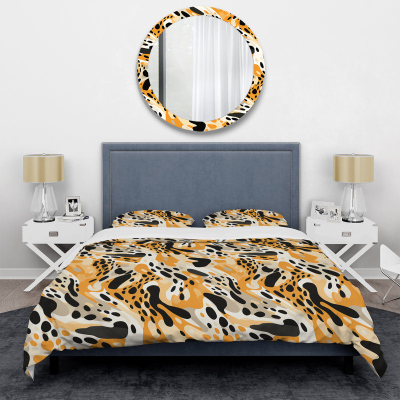 Literie moderne guépard orange et noir Fusion I, Housse de couette simple + 1 taie décorative stan