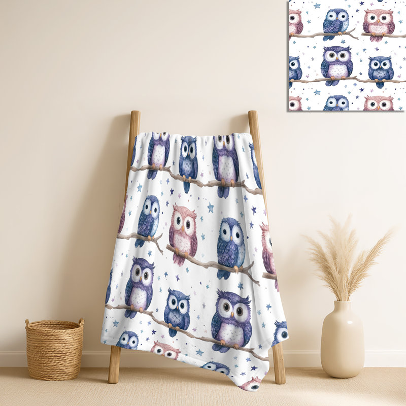 Jeté Pastel Owls III, Purple/White Birds