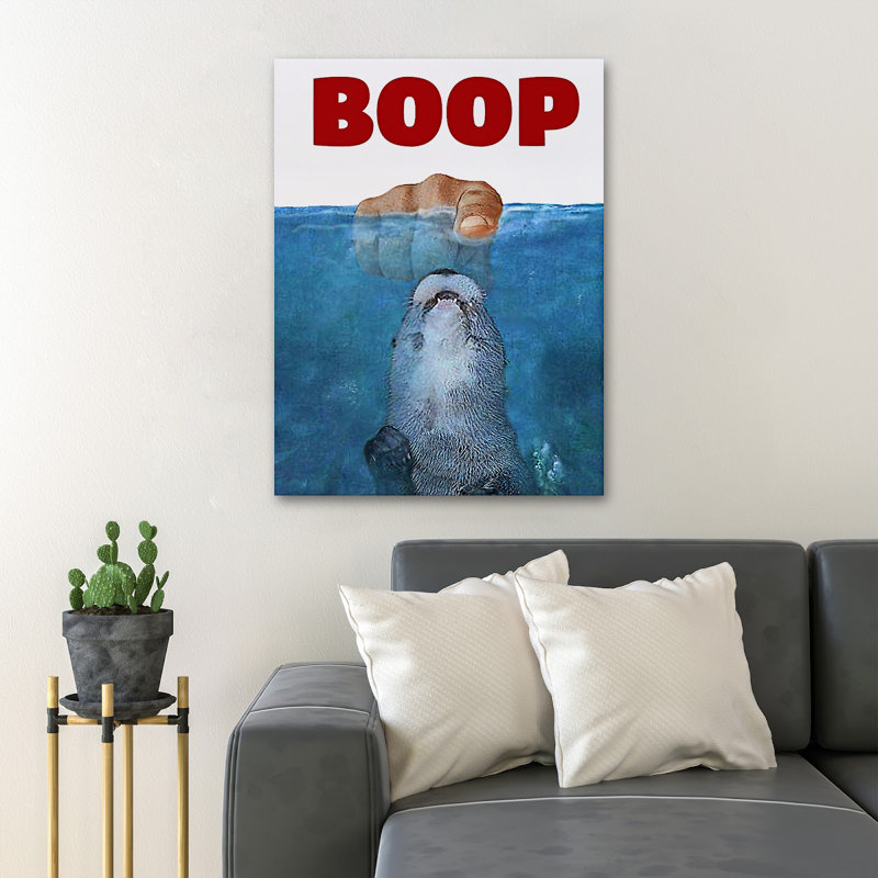 Loutre et une main - peinture sur toile tendue, H 14 po x l 11 po x P 2 po