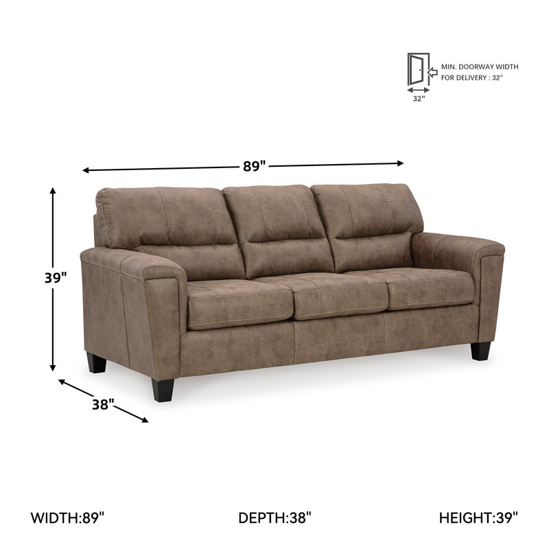 89'' Faux Leather Sofa, Brown