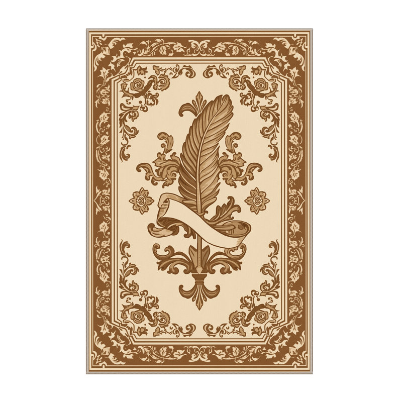 Tapis damassé beige classique à motif de plumes et de volutes Paizley, 3x5