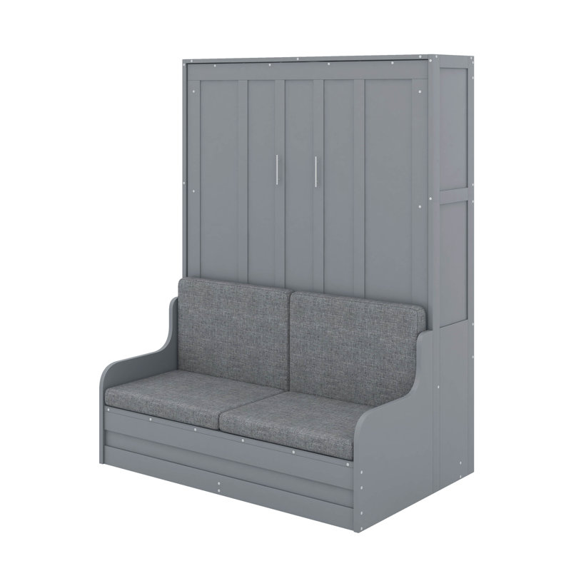 Grand lit escamotable mural avec coussin, Gris