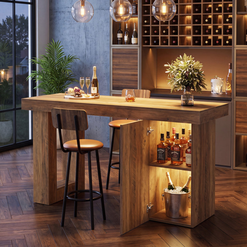 Table de bar 63 po avec armoire de rangement, table bistro à hauteur de comptoir