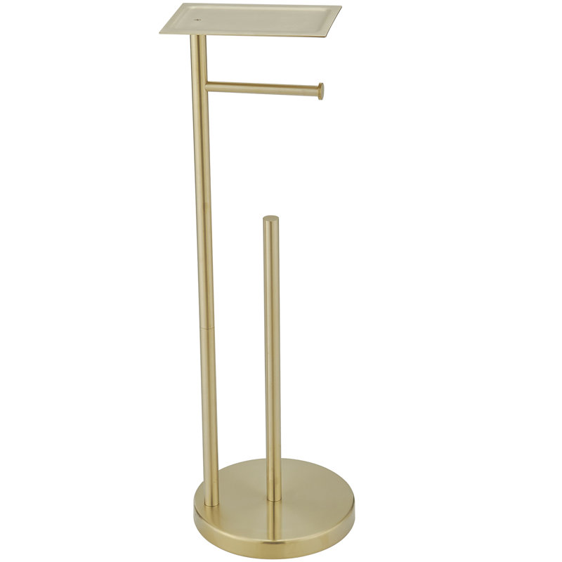 Brushed Gold Freestanding Toilet Paper Holder with Storage Shelf