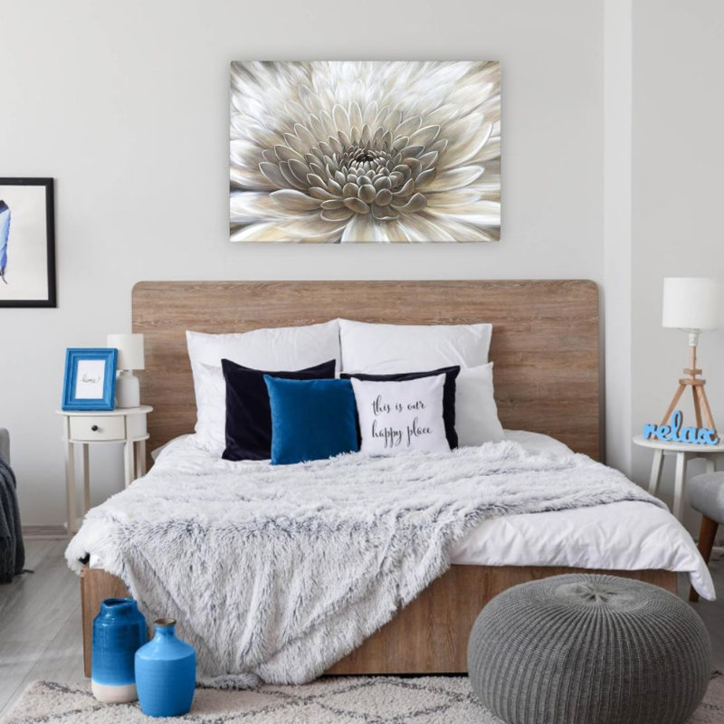 «Brown and Cream Flowers», peinture à l'huile, cadre mural en bois à l'arrière, 24 x 36
