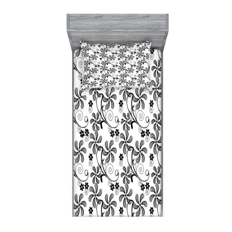 Microfiber Sheet Set, Twin Sheet Set with Fitted Sheet and 2 Pillowcases, Floral
