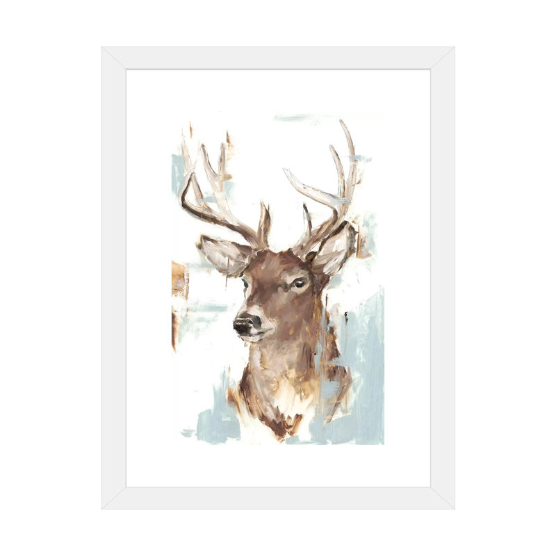 Reproduction d’art « modern Deer Mount II » par Ethan Harper, H 32 po x l 24 po x P 1 po, Papier encadré blanc, Blanc