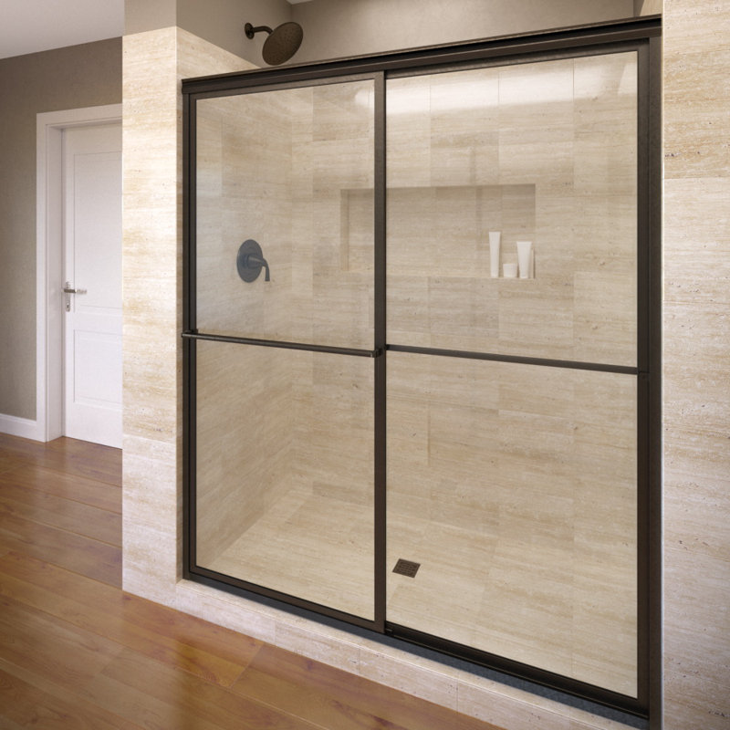 Deluxe 45.75" W x 71.5" H Frameless Shower Door, Oil Rubbed Bronze, Clear