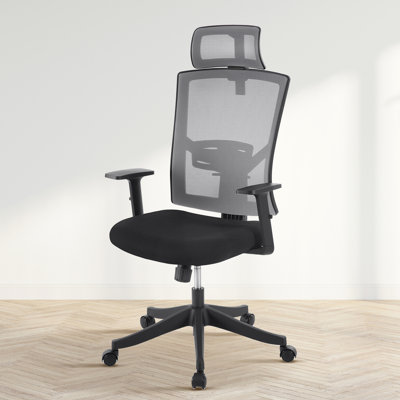  Ergonomic High Back Mesh Office Chair – Adjustable Lumbar, Headrest, Rotate-Up Arms, Breathable, Tilt Lock, 350 lbs Capacity, Rolling, For Home Office, Gaming – Black Frame Grey Mesh