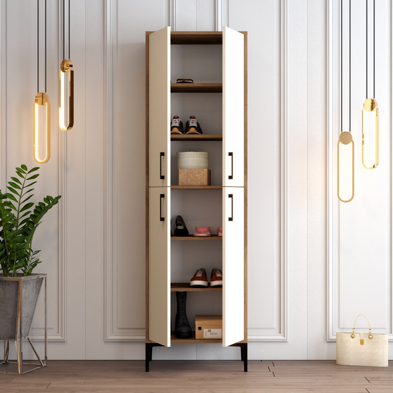 15 Pair Shoe Storage Cabinet, Walnut/Cream