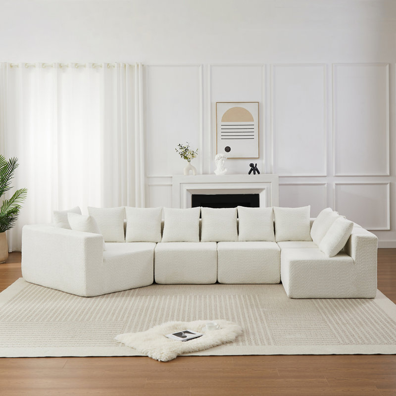 Canapé modulaire en forme de L de 151,6 pouces à assise profonde et modulaire en chenille avec 11 coussins inclinables et incurvés sans assemblage requis