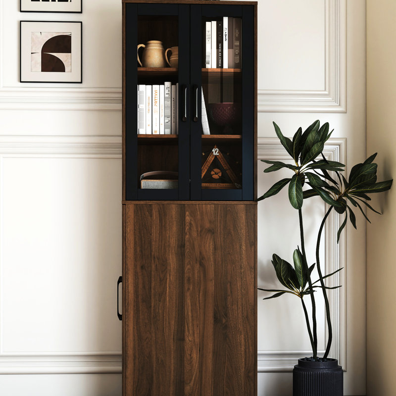 70.05" H, Modern Wooden, Display Cabinet, 4 Tier Pull-out, Glass Doors, Kitchen, Dinning Room, Salon Organization 2 Doors H Multi-functional Pull-out Cabinet For Store Kitchen And Office