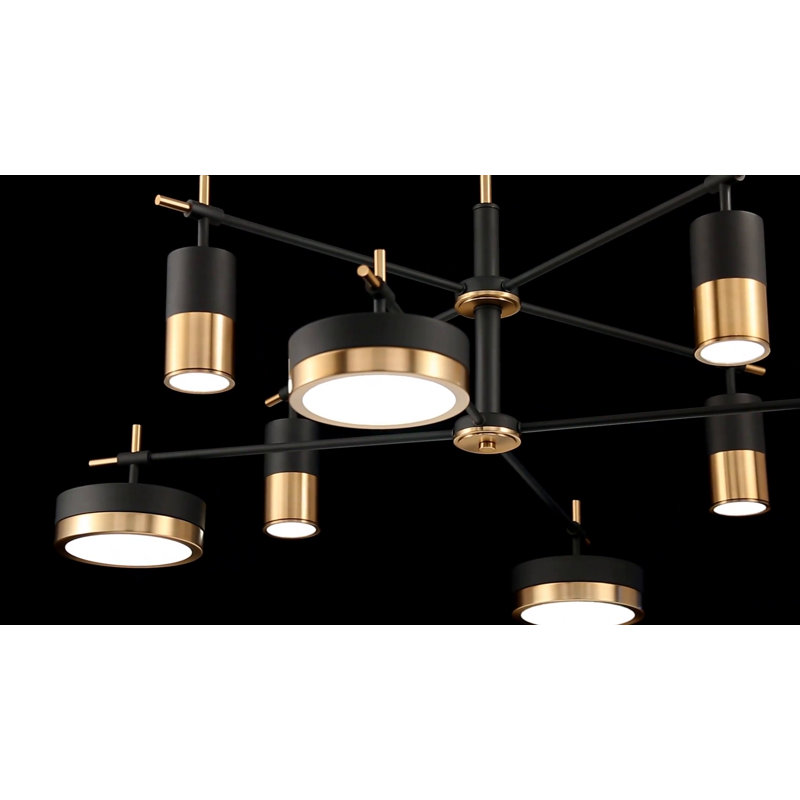 Modern Matte Black and Brass 8-Light LED Chandelier