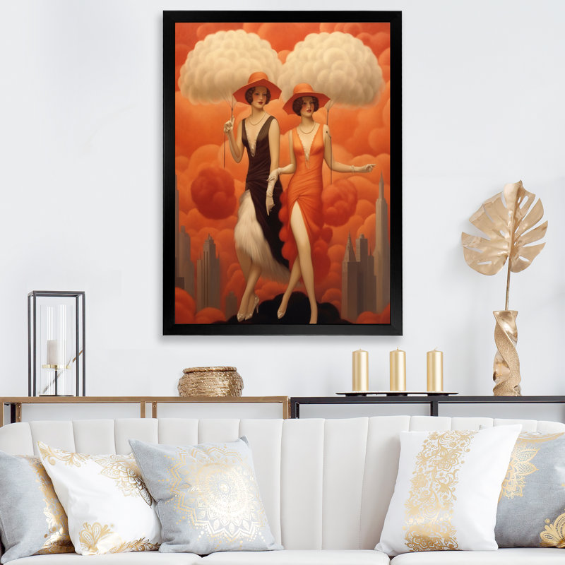 Danseurs art déco cosmopolites, H 44 po x l 34 po x P 1,5 po, Cadre simple noir
