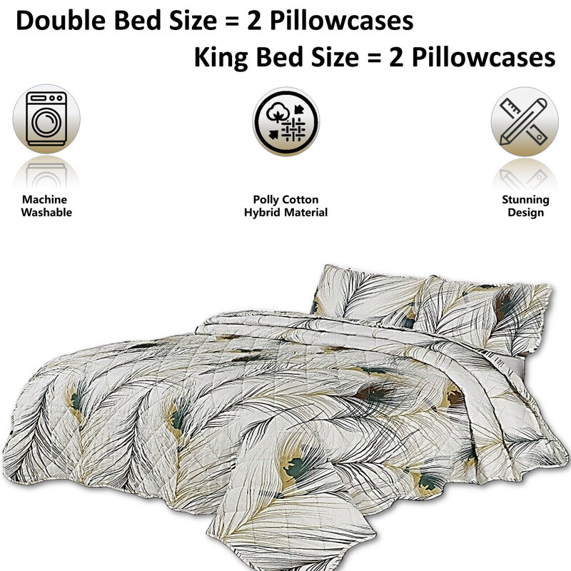 Cotton Blend Floral Bedspread with Pillowcases, Full / Double