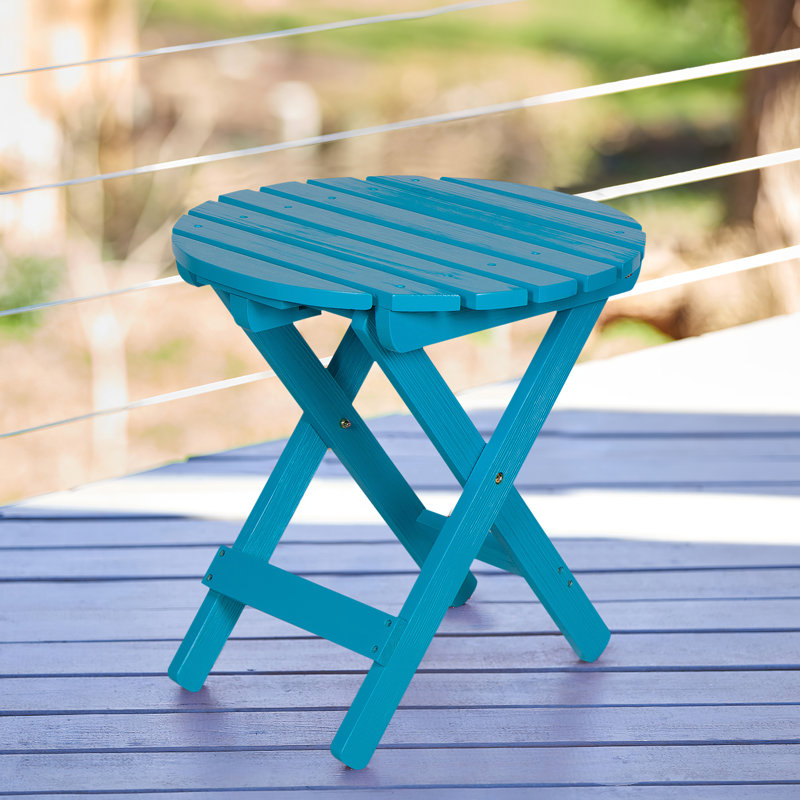 Brently Assembled Folding Round Outdoor Side Table, Aqua