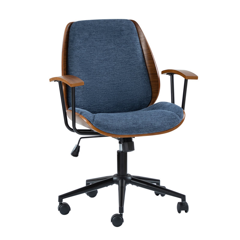 Luis 62.8cm W Modern Polyester Swivel Office Chair, Navy