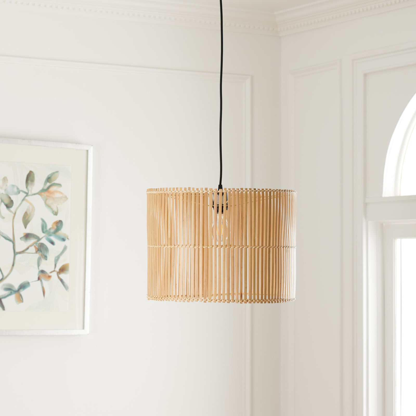 Fareholm Single Light Rattan Dimmable Pendant, Natural