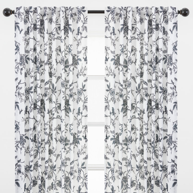 Wassim Floral Single Curtain Panel, 52" W x 108" L, Charcoal