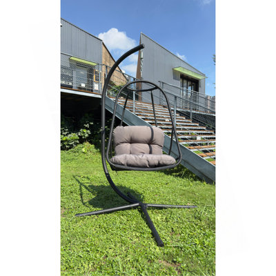 Fauteuil à œufs pivotant avec support Fauteuil suspendu en osier de rotin pour l'intérieur et l'extérieur avec support de type C, avec coussin et oreiller