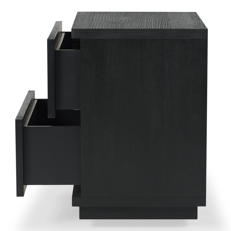 Deziree Wood 2 Drawer Nightstand, Black