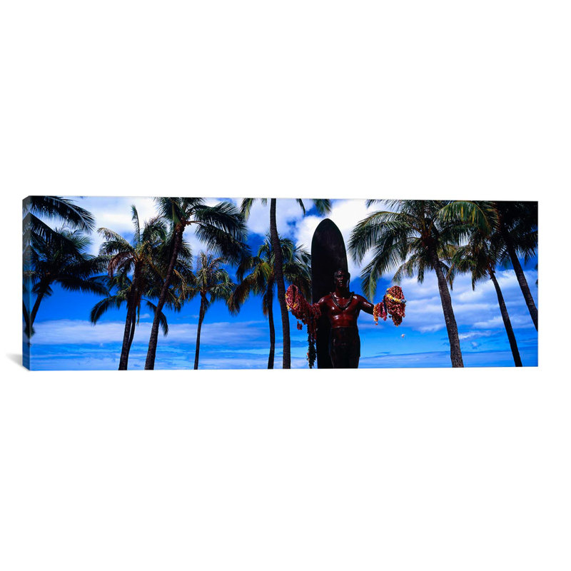 « duke kahanamoku statue, waikiki beach, honolulu, oahu, hawaii », reproduction de photo sur toile tendue, Toile tendue