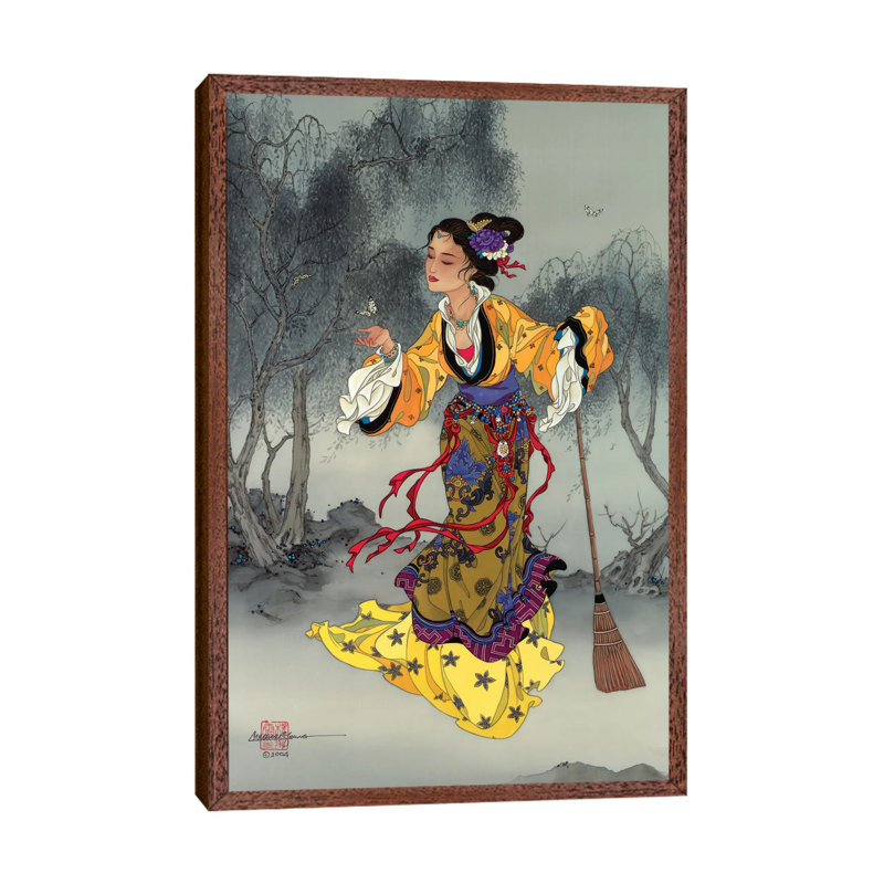 White Butterfly - Painting on Canvas, 66.04 cm H x 45.72 cm W, Classic Brown Wood Framed