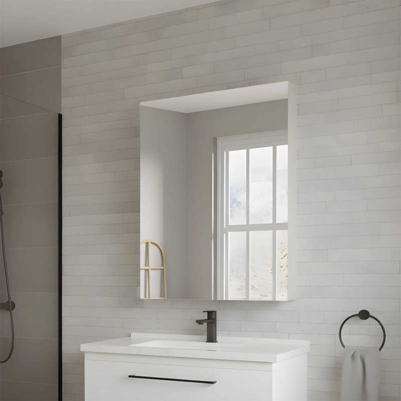 Armoire à pharmacie sans cadre avec bords biseautés et porte à ouverture droite, l 24 po x H 36 po, parfaite pour les salles de bain modernes