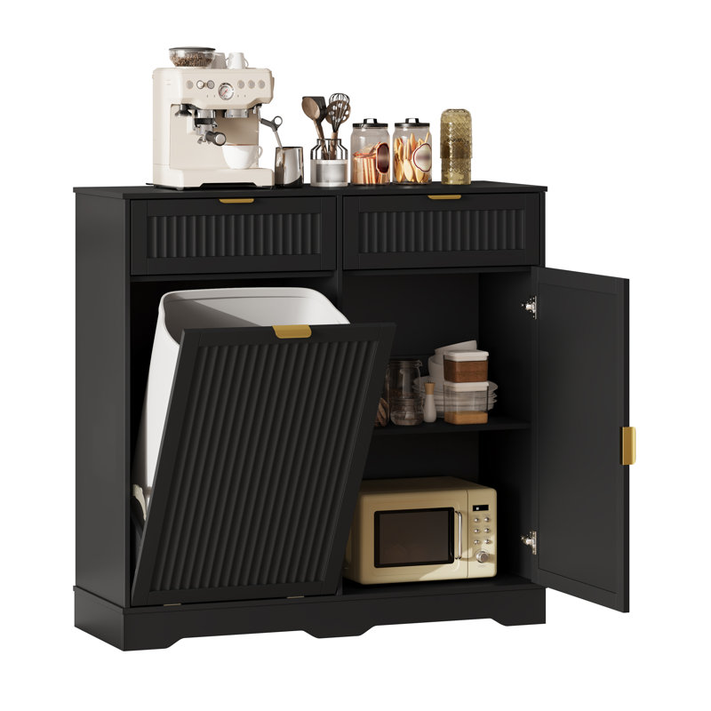 Armoire à ordures inclinée cannelée de 13 gallons (poubelle non incluse), Noir