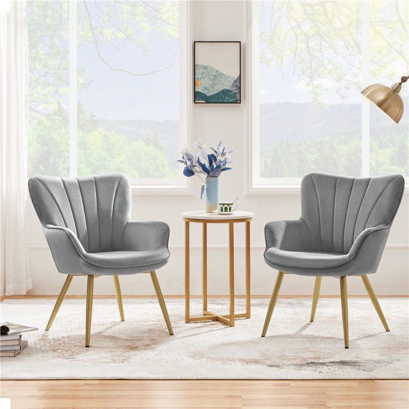 Fauteuil de 25 po Bakhyt, Velours gris clair, Doré