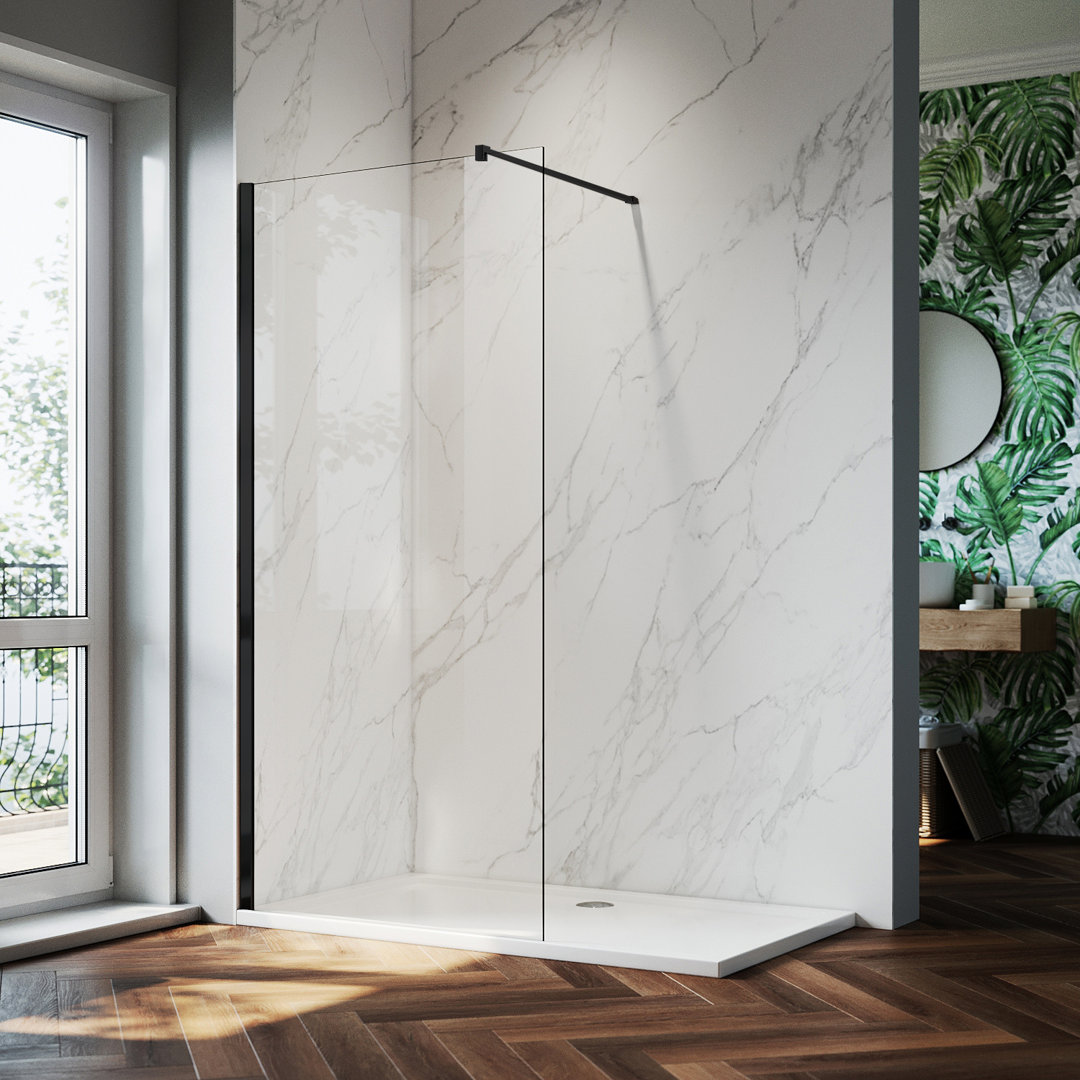 Walk in Shower Screen With Black Stainless Steel Support Bars