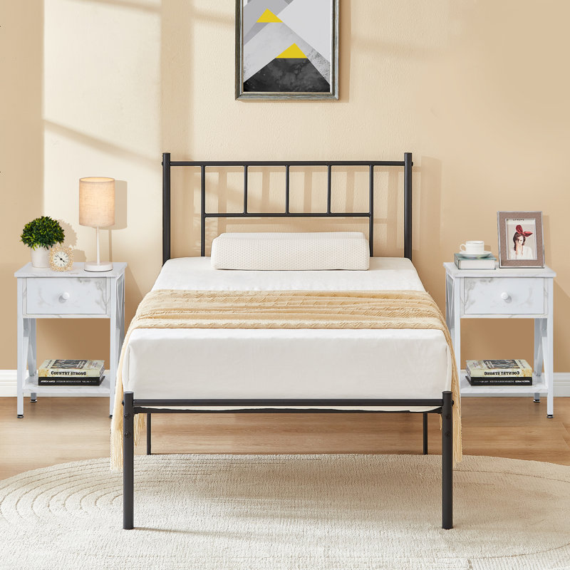 Ensemble de chambre configurable avec lit plateforme en fer, Simple, Blanc