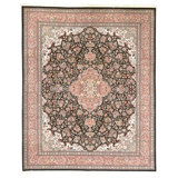 High-Quality Hand-Knotted Black And Rose Area Rug