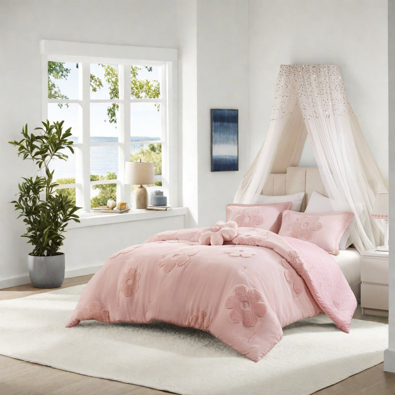 Hypoallergenic Chenille Bedding Set, Pink, Modern Style Comfort For Home