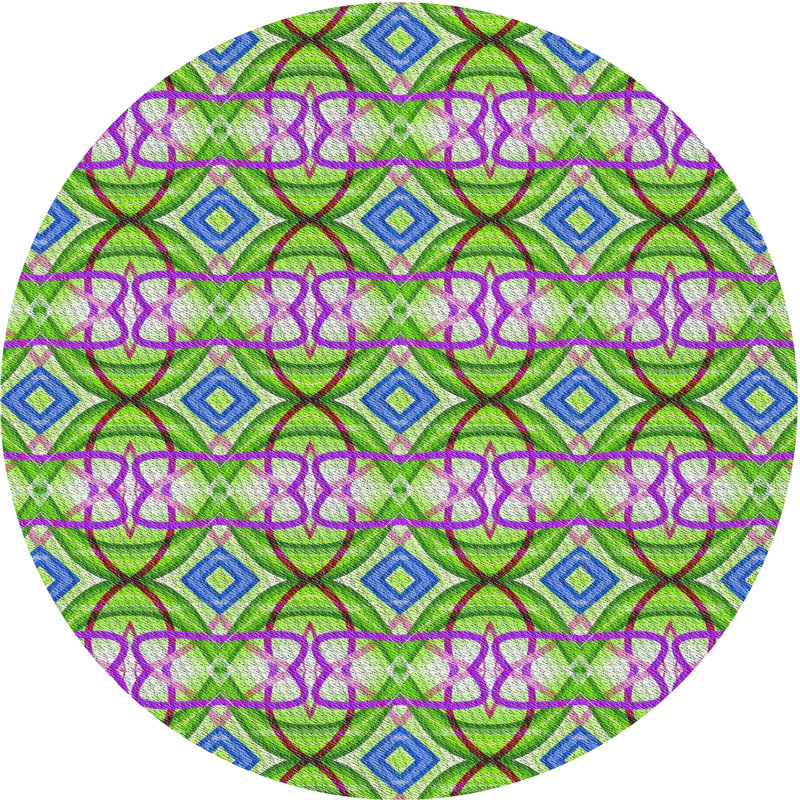 Tapis géométrique vert / mauve / bleu, Rond 7 pi