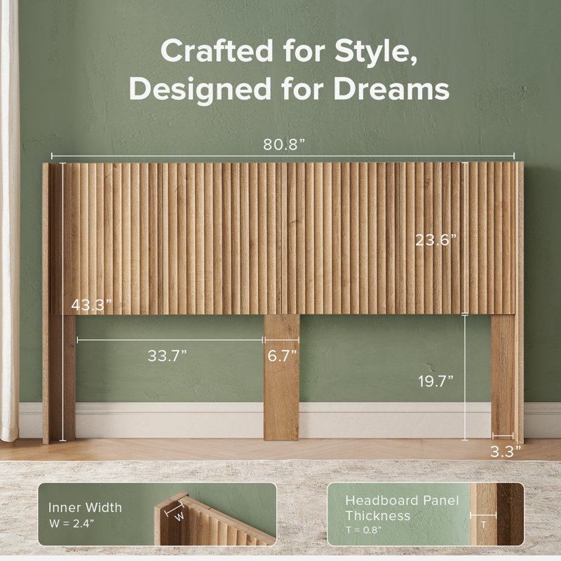 Dorcus Wooden Fluted Headboard, King, Brown