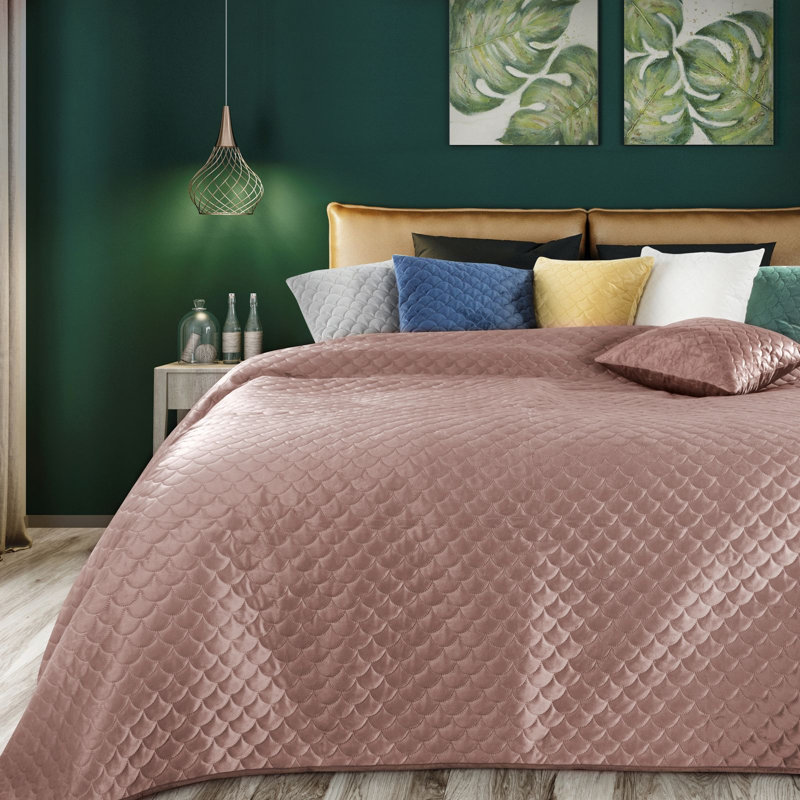 Ried Velvet Solid Colour Bedspread, Pink, W230 x L260cm