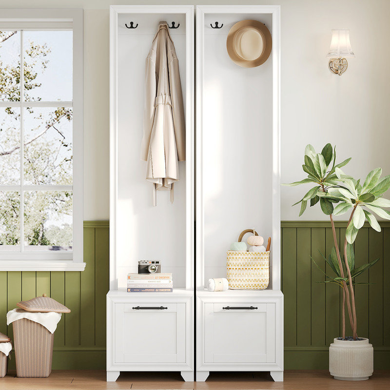 Arbre d'entrée de 31,4 po de largeur avec banc et rangement pour chaussures, Blanc