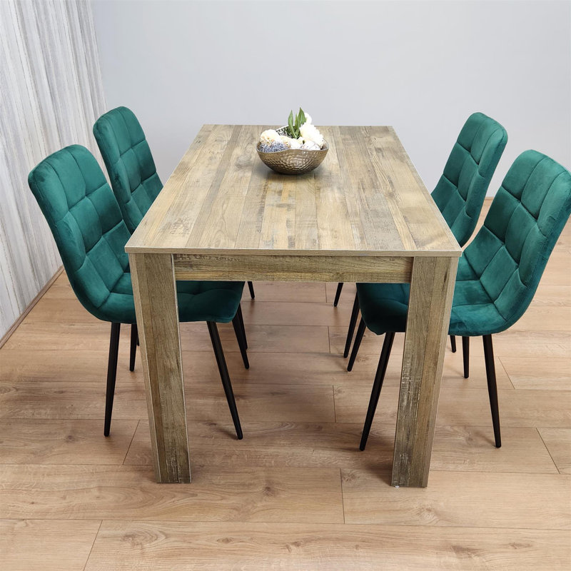 Dining Set of 4 Dining Table and 4 Velvet Chairs Dining Room Furniture, 75cm H x 117cm W x 77cm D, Green