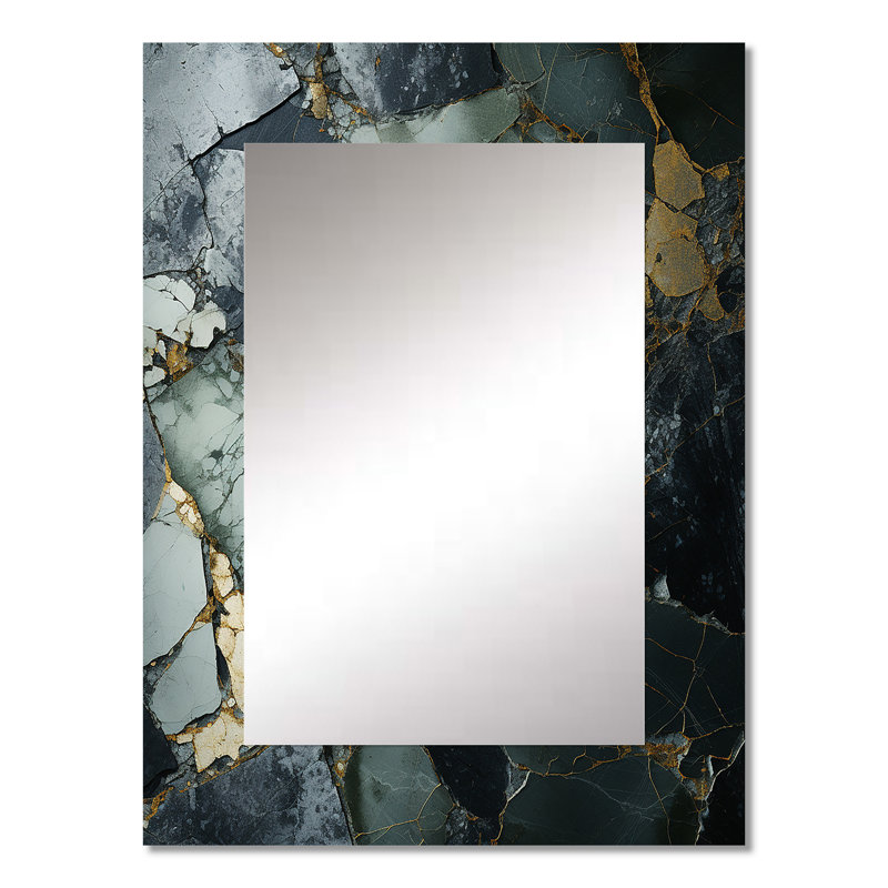 Or et vert Terrazzo Marble Elegance I - miroir en marbre, miroir mural vert unique, impression d'art en métal, 32 po x 24 po