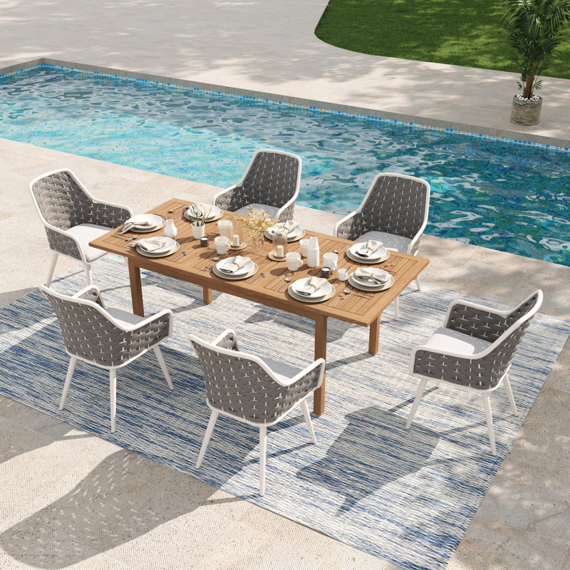 Ensemble repas rectangulaire pour 6 personnes avec coussins, Gris / Gris