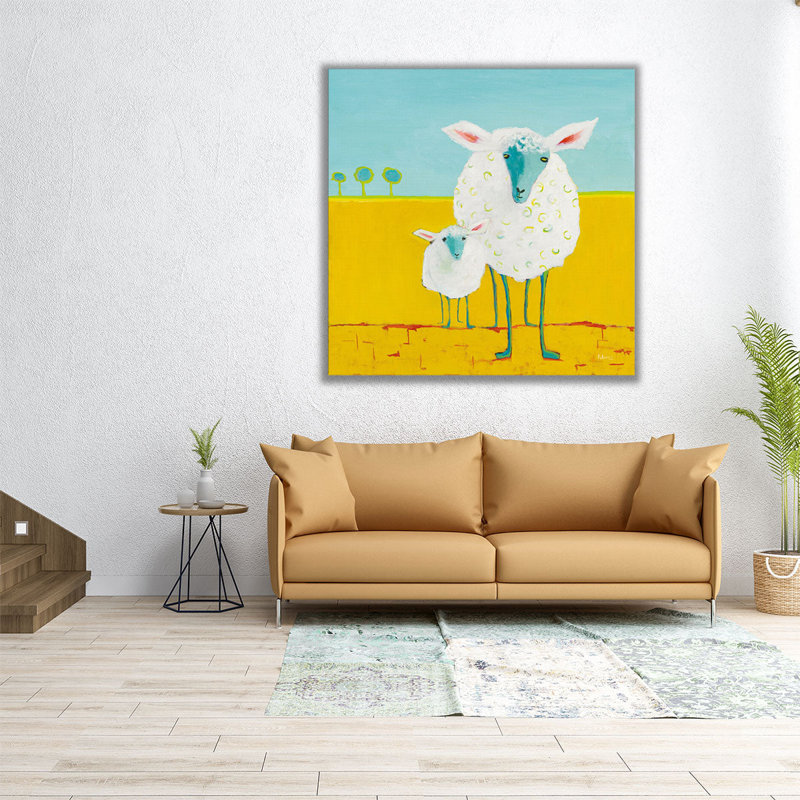«Mama and Baby Sheep», reproduction d'art sur toile, H 12 po x l 12 po