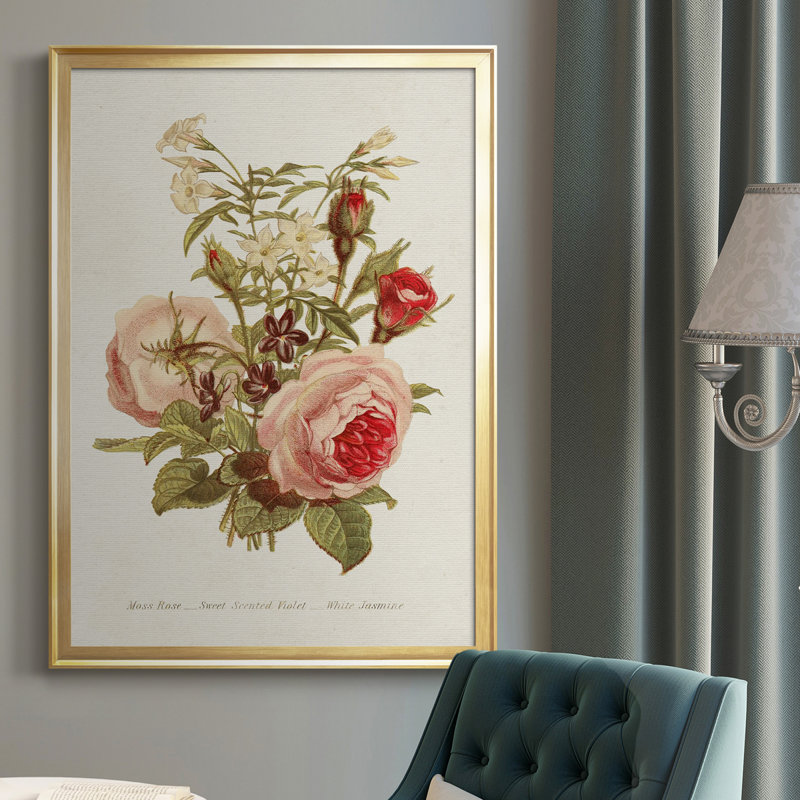 Antique Floral Bouquet III, toile encadrée de qualité supérieure - prête à être accrochée, H 42,5 po x l 30,5 po x P 1 po, Or